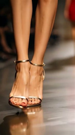Strappy Gold Heel Glamour 👠 #goldheels #stilettos #runwaywalk