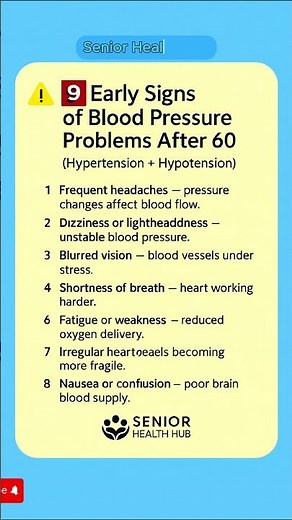 9 Early Blood Pressure Warning Signs After 60 ⚠️ Hypertension & Low BP Explained