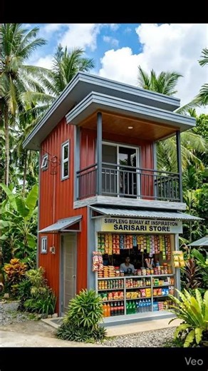 2 storey metal cladding house with balcony and sarisari store design concept.