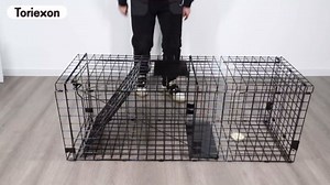 Humane Large Live Catch Animal Trap Black 42 x 15.7 x 17.7 inch, Easy to Set & Release Live Trap, Collapsible Live Animal Trap for Dogs, Raccoons, Foxes, Coyotes