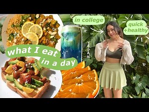 what I eat in a day at college🍵🍑🌿 (quick, easy + vegan meals!!)