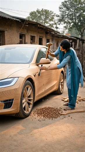 Handcrafted Wooden Tesla Model S Plaid – Full Build Process! #shorts #ytshorts #art #artist