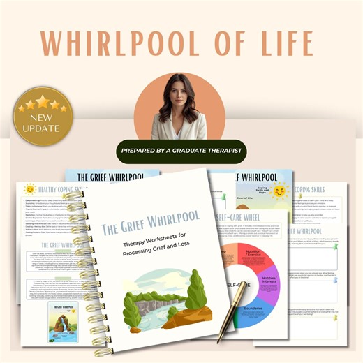 The Grief Whirlpool Worksheets, Therapy & Counselling Stages of Grief, Grief and Loss Journal, Narrative Therapy, Counseling Worksheets - Etsy