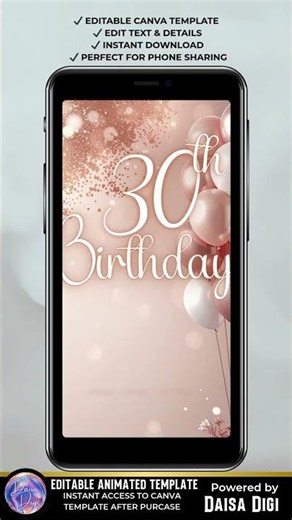 Rose Gold 30th Birthday Invitation Video | Elegant Canva Animated Invite