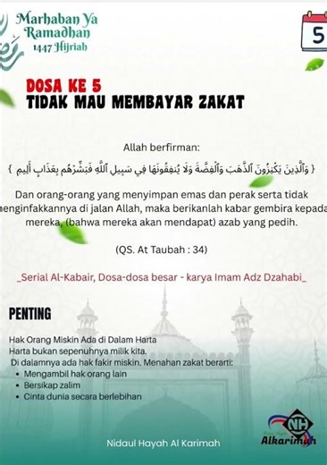Dosa Besar Tidak Mau membayar Zakat #dosa #nasehatasatidz #ramadhan1447h #ramadhan2026