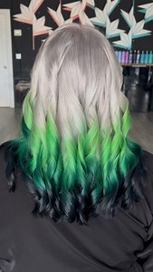 Villain Era Vibes ⚡️ ▪️ Toned with Demi Permanent Silver ▪️ Applied 1B Demi Permanent on ends ▪️ Melted Emerald & Green into Black ends | Taylor Rae Hair