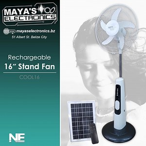 2.4K views · 202 reactions | ️ Stay Cool with Our 16" Rechargeable Stand Fans!  Featuring 9 speed settings and a solar panel, this fan ensures optimal airflow wherever you need it.  Shop Now at: https://mayaselectronics.bz/product/rechargeable-stand-fan-16-inch-netcom/ | Maya's Electronics Ltd. | Facebook