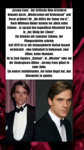 Jeremy Irons – Die legendäre Stimme von Scar und britische Kino-Ikone 🎭 #hollywood #filmgeschichte