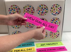 Presenting...Mystery Prize Punch Board! I plan to use this as a class incentive to start, but it could be used for groups or individuals too. I can change any of the rewards (pieces of paper) to the things that motivate my students. You could also use little prizes or trinkets. I know they’re going to love it!! 🙌 I picked this up after Christmas on clearance at Target (Christmas countdown box), it’s taken me this long to finally make it! 😝 I’m trying to turn my stress/fear around and focus on 