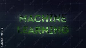 Huge center text Software Machine Learning with glow noise grain glitch texture effect contrast dark background with grid and dots in 4k. Graphic animation for tech start up digital innovation video Stock Video