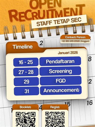 [OPEN RECRUITMENT STAFF TETAP SEC 2026💫] Daripada dorong dorongan mending join SEC aja gak si?🤭 Udah mau tutup ni, jangan sampai ketinggalan kesempatannya!!🙌 Pantau informasi terbaru SEC FIA UB melalui: Instagram: @sec_fiaub Tiktok: @secfiaub #StudentEntrepreneurCenter2026 #CreatingInRhythm #SelarasKarsa #fiaub