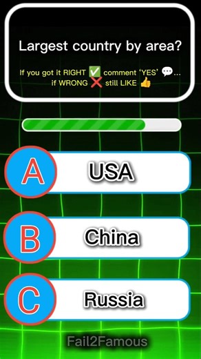 Largest country by area? #viralquiz #quiz #fail2famous