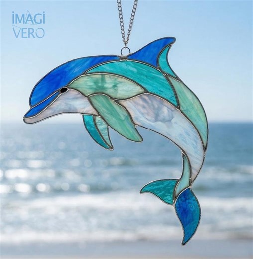 Leaping Dolphin Stained Glass Pattern PDF, Ocean Animal Suncatcher Template, DIY - Etsy