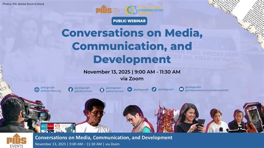 𝗛𝗔𝗣𝗣𝗘𝗡𝗜𝗡𝗚 𝗡𝗢𝗪: “Conversations on Media, Communication, and Development” This joint webinar by the Philippine Institute for Development Studies and the Philippines Communication Society explores the evolving landscape of Philippine media—from industry competition and ownership patterns to the influence of digital platforms on public discourse. The program features PIDS President Dr. Philip Arnold Tuaño and PCS President Dr. Leonor Lopez-Hernando as speakers. Presentations are delivere