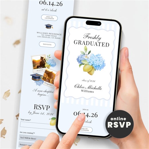 Graduation Invitations 2026 Girly, Freshly Graduated Invitation Template, Digital Graduation Invite Class of 2026 - Etsy