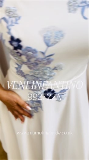 Mother Of The Bride Birmingham on Instagram: "Mother of the Bride, Mother of the Groom or Royal Ascot? Turn heads in this elegant midi-length A-line dress, designed to flatter with its cinched waist and sophisticated squared neckline. Delicate beaded botanical appliqués adorn the shoulders and bodice, adding a refined touch of texture and sparkle. Beautiful wedding colours - Ivory/Blue 🩵🤍 @Veni Infantino 992722A To request YOUR APPOINTMENT please click on the link below ⬇️ https://app.bridalli