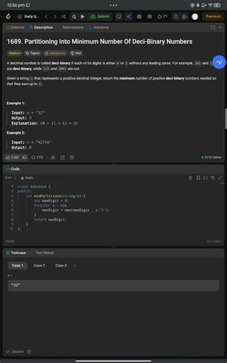LeetCode 1689 🔥 One Line Solution | Max Digit Trick | C++