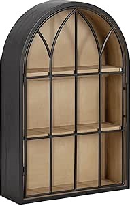 Kate and Laurel Megara Decorative Wooden Hanging Arched Wall Cabinet with Door for Open Storage; 16 x 6 x 24; Black and Natural Wood; Wooden Floating Wall Bathroom Cabinet for Above Toilet Storage