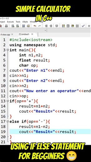 How to make a simple Calculator in C++ language using if else statement #cplusplus #coding #coding