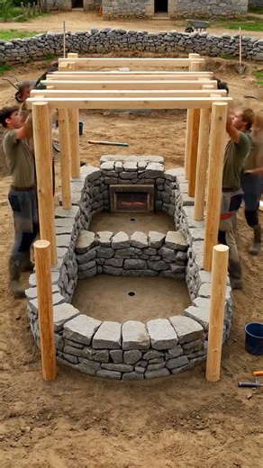 primitive stone bath house build ♨️ luxury forest retreat #shorts #timelapse