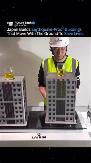 Future Tech on Instagram: "In Japan, architects create buildings that don’t resist earthquakes—they adapt to them. Rather than fighting seismic energy, engineers design with base isolators, dampers, and flexible foundations that let structures sway in harmony with the ground’s movement. The result: reduced strain on the building, lower risk of collapse, and more lives protected. Credits: Laibin Seismic #reels #viral #technology #futuretech"