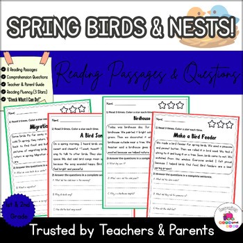 Birds in Spring Reading Passages with Comprehension Questions | Read 3 Times