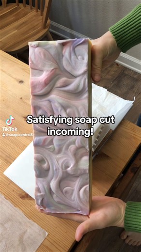 So satisfying cutting these 12lb blocks of soa into loaves, and then into 5oz individual bars. https://soap-central.com/ #satisfying #goatsmilksoap #soapcutting #handmade #oddlysatisfyingvideo