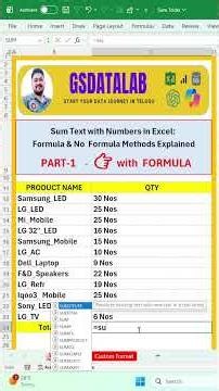 SUM numbers mixed with text -(With & Without Formula)- Explained in Telugu-Part-1