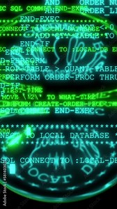 vertical video animation - Hacker code running down a computer screen terminal.