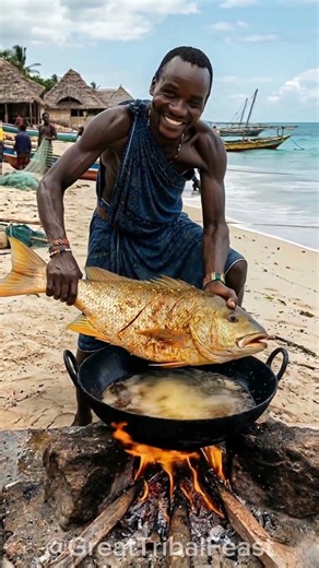 Catch & Cook: Frying a GIANT Golden Fish 🐟🔥#africanfood #beachcooking