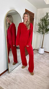4.9K views · 182 reactions | Comfy & cozy vibes only! Comment SWEATER SET to shop! I know it’s early, but when these tall sets go on sale, you grab them! This one is so soft and cozy not itchy at all. Makes me want to curl up on the couch with a good book! The red is perfect for the holidays and Christmas! #affordablefashion #sweaterset #matchingset #cozyoutfit | Tallmomfinds | Facebook