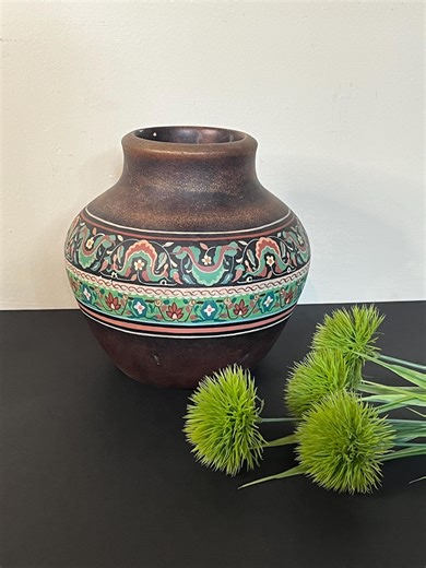 Hand-painted Peruvian Pottery Vase | Vintage Folk Art Clay Vessel | 7.25" - Etsy