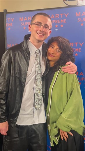 Timothée Chalamet and Odessa A’zion at Marty Supreme Premiere