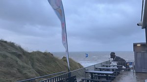 Good morning from West Runton. It is VERY windy here at present, so windy I couldn’t get down the slope… here’s a video from the cafe door 😬 | West Runton Beach Cafe