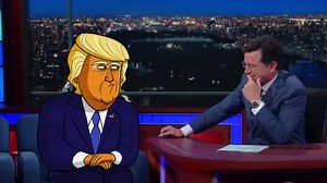 Stephen Colbert Asks Cartoon Donald Trump About His New York Primary Win on The Late Show - TVovermind