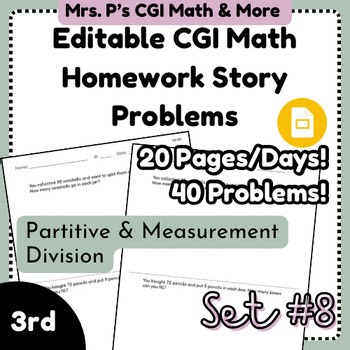 Editable CGI Math Story Problem Homework Set 8 Partitive & Measurement Division