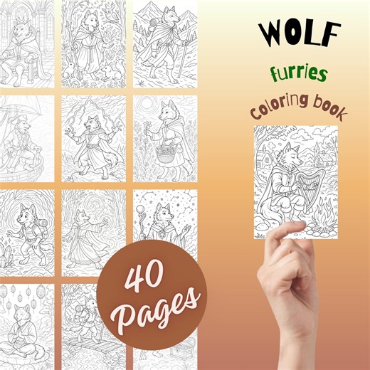Wolf Fantasy Coloring Pages | Anthropomorphic Wolf Furry Coloring Book | Magical Wolf Characters | Fantasy Creatures | Printable PDF - Etsy