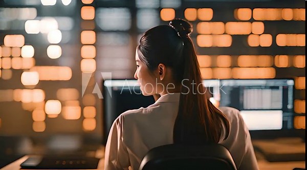 Innovative Asian Female Startup Digital Entrepreneur: Coding with Reflected Line of Code on Her Face, Developing AI-Powered e-Commerce App with Big Data