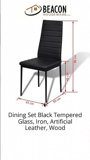 Dining Set Black Tempered Glass Iron Artificial Leather Wood