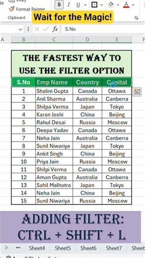 The fastest way to use the Filter option in Excel! 🔥#excel #msexcel #exceltips #exceltutorial #Short