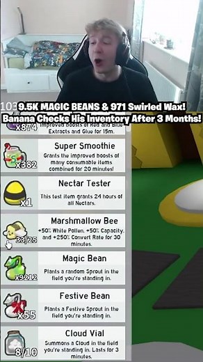 Got 10K MAGIC BEANS & 971 SWIRLED WAXES! BananaBSS Checks His Inventory After 3 Months! (Bee Swarm)