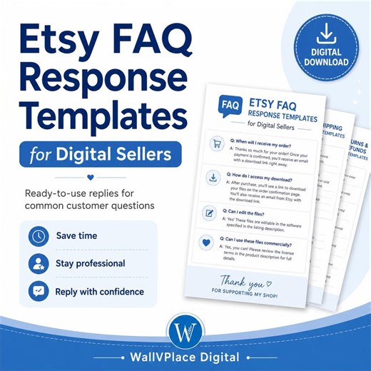 Etsy FAQ Response Templates for Digital Sellers | Customer Reply Pack | Digital Download Help Messages - Etsy