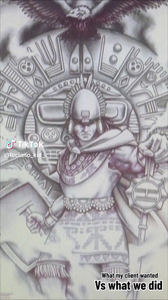 Inca sleeve im working on. The first image is what the client sent me the reat is what I put together for him. Its a Inca warrior with the national bird of Peru the Condor. #sincitytattoo #bishoprotary #bng #blackandgreytattoo #tattoo #inca #cultura #mexicanstyle_tattoos #sfv #losangeles
