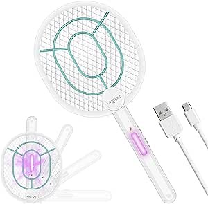 Faicuk Upgraded Foldable Bug Zapper Racket 2 in 1 Rechargeable Electric Fly Swatter
