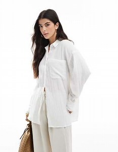 ASOS DESIGN oversized textured cotton shirt in white | ASOS