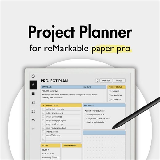 Project Planner for Remarkable Paper Pro, Templates for Remarkable, Project Notes Project Tracker Project Management, Work Planner Business - Etsy