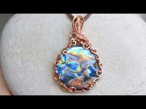 Swirly Round Cabochon Wire Wrapped Pendant Tutorial 4K