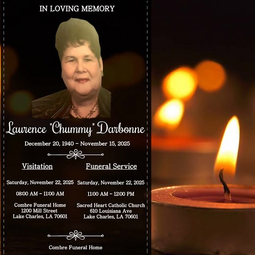To view obituary, please visit: https://www.combrefuneralhome.com/obituary/laurence-darbonne | Combre Funeral Home
