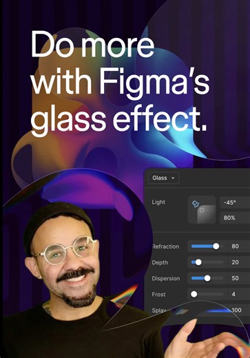 New @figma glass effect updates begin rolling out today! Here is a break down of each one: • Round frame corners independently • Add glass to graphics, shapes and text • Apply variables to glass properties • New Splay property for edge adjustments