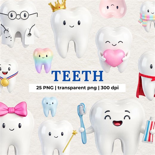 Tooth Clipart, 25 Tooth PNG, Dental Art (digital Download) - Etsy